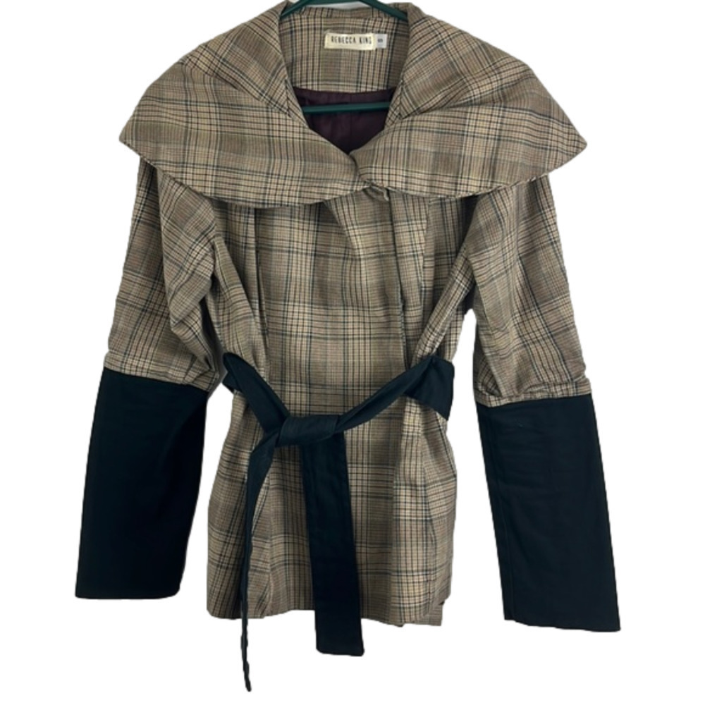 Plaid Wrap Jacket with Black Cuff Details